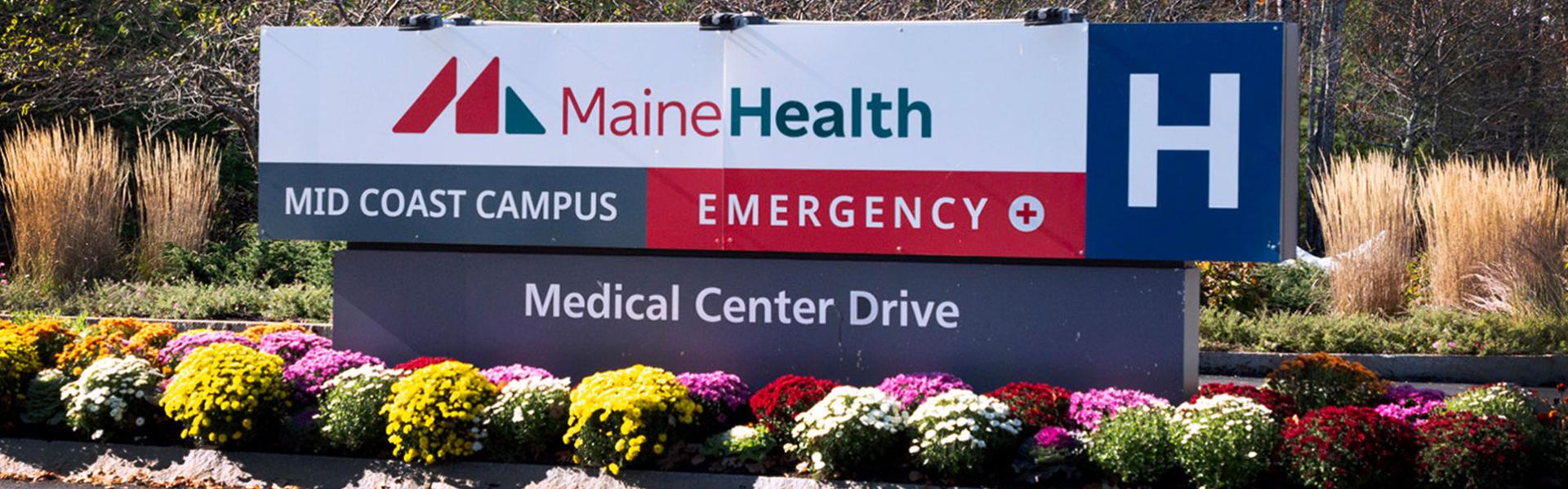 Street sign for MaineHealth Mid Coast Hospital in Brunswick, Maine
