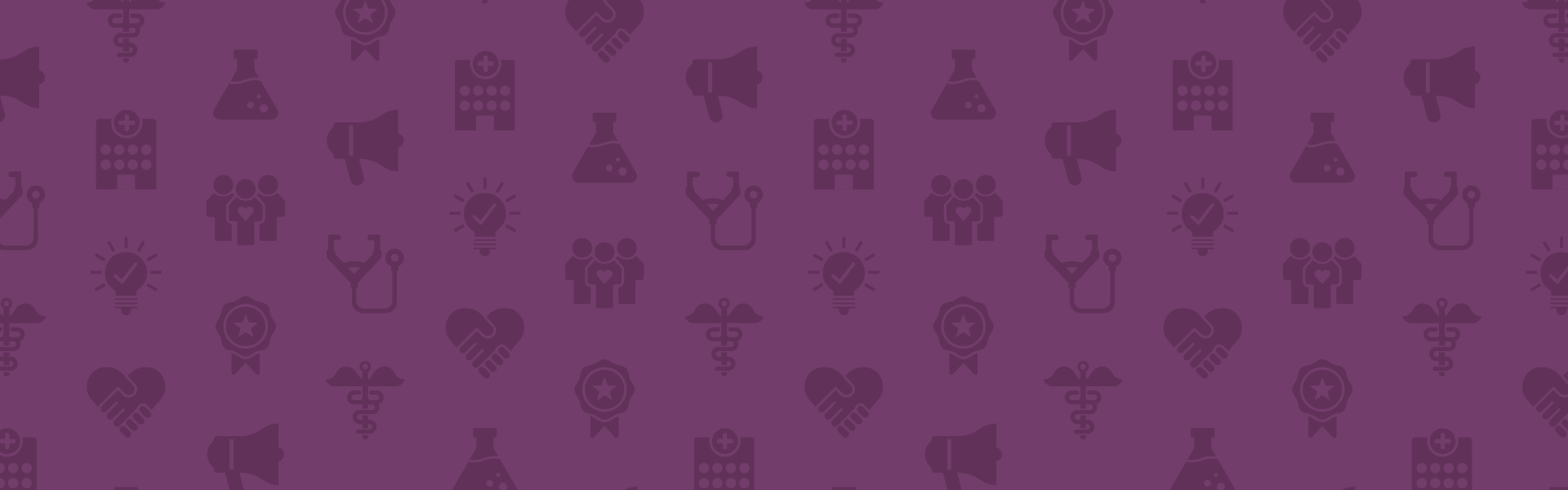 assorted healthcare icons over a purple background