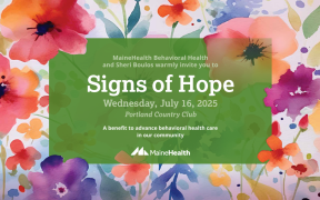 decorative floral image with text "Signs of hope. Wednesday, July 16, 2025. Portland Country Club."