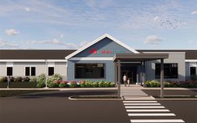 Exterior and main entrance of 126 Depot Street in Waldoboro