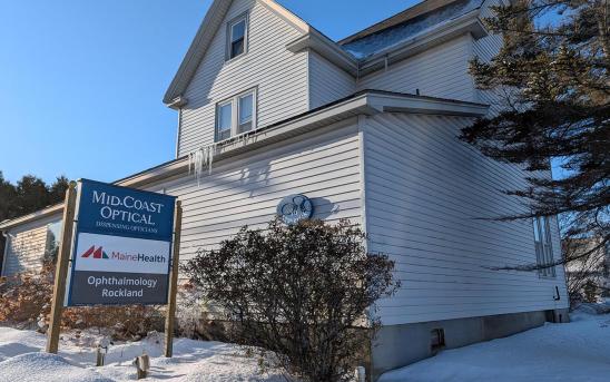 Exterior of 96 Maverick St in Rockland with main entrance sign