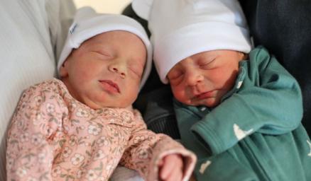 twins Ruby and Rhett Dudley born at MaineHealth Franklin Hospital on 1/1/26